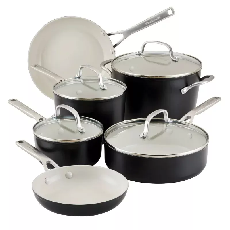 10-Piece Hard Anodized Ceramic Nonstick Cookware Set - Matte Black