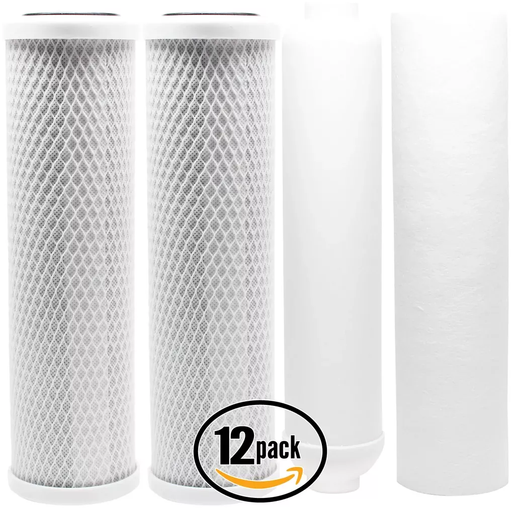 12-Pack Replacement Filter Kit for AMI AAA-506UVE RO System - Includes Carbon Block Filters, PP Sediment Filter & Inline Filter Cartridge