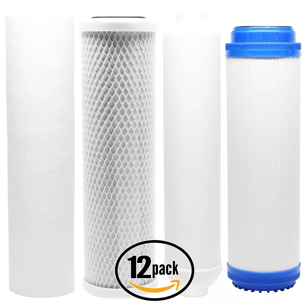 12-Pack Replacement Filter Kit for Expres Water RO5DXG RO System - Includes Carbon Block Filter, PP Sediment Filter, GAC Filter & Inline Filter Cartridge