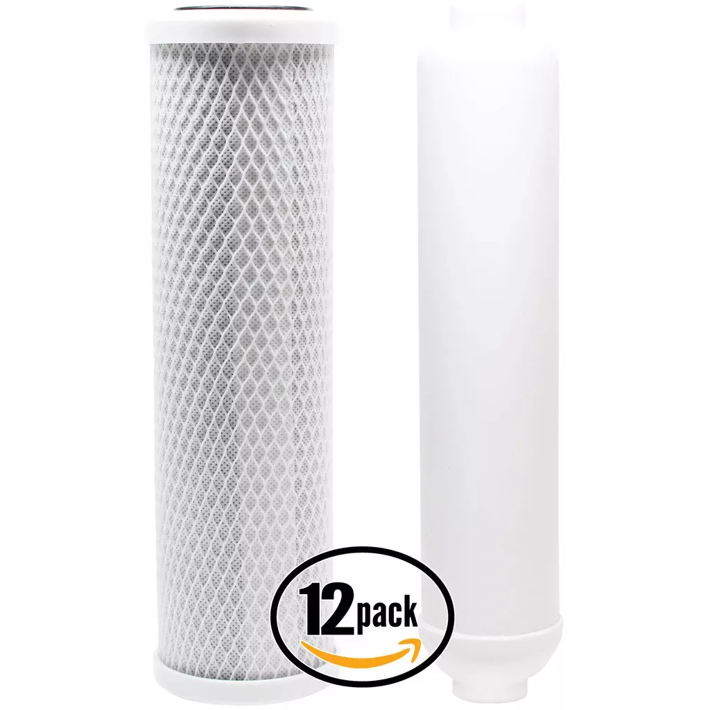 12-Pack Reverse Osmosis Water Filter Kit - Includes Carbon Block Filter & Inline Filter Cartridge