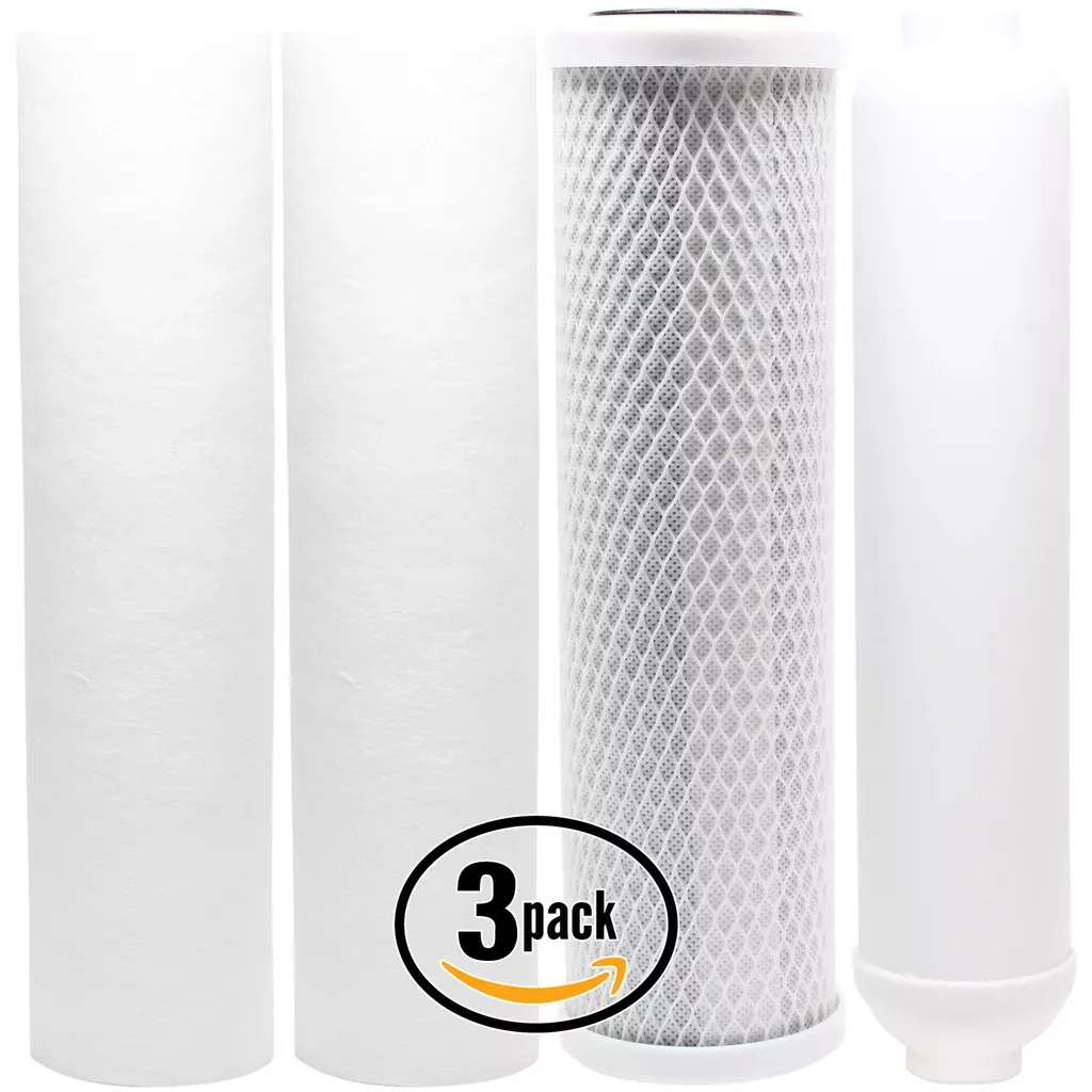 3-Pack Replacement Filter Kit Compatible with PurePro G-107AUV RO System - Includes Carbon Block Filter, PP Sediment Filters & Inline Filter Cartridge