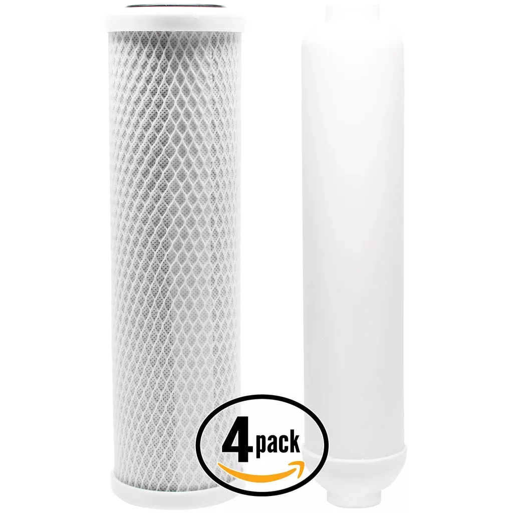 4-Pack Replacement Filter Kit for Crystal Quest CQE-RO-00111 RO System - Includes Carbon Block Filter & Inline Filter Cartridge