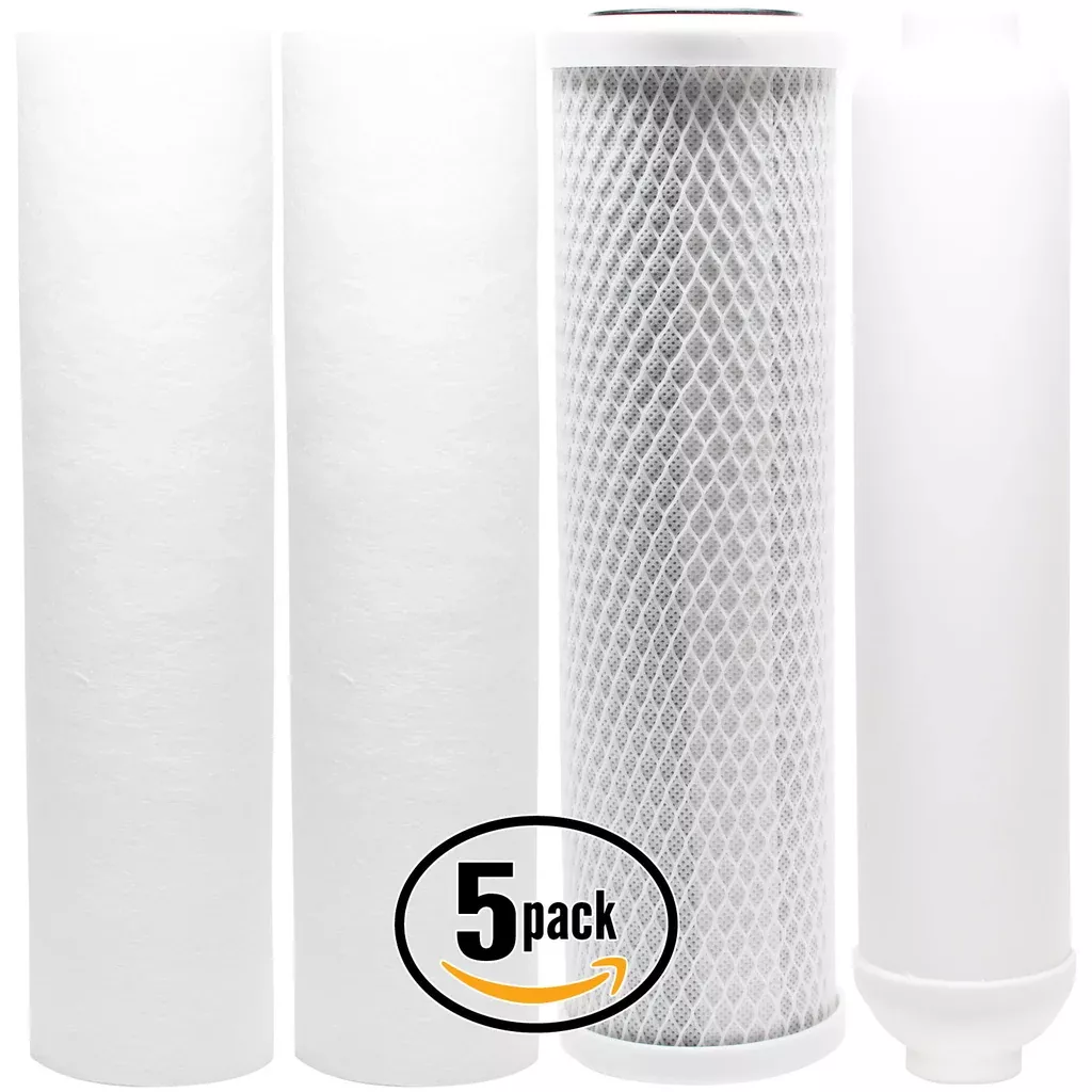 5-Pack Replacement Filter Kit Compatible with PurePro G-107AUV RO System - Includes Carbon Block Filter, PP Sediment Filters & Inline Filter Cartridge