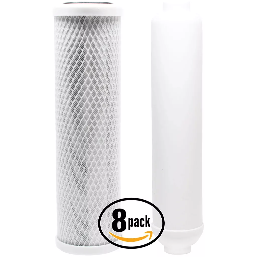 8-Pack Replacement Filter Kit for Crystal Quest CQE-RO-00104 RO System - Includes Carbon Block Filter & Inline Filter Cartridge