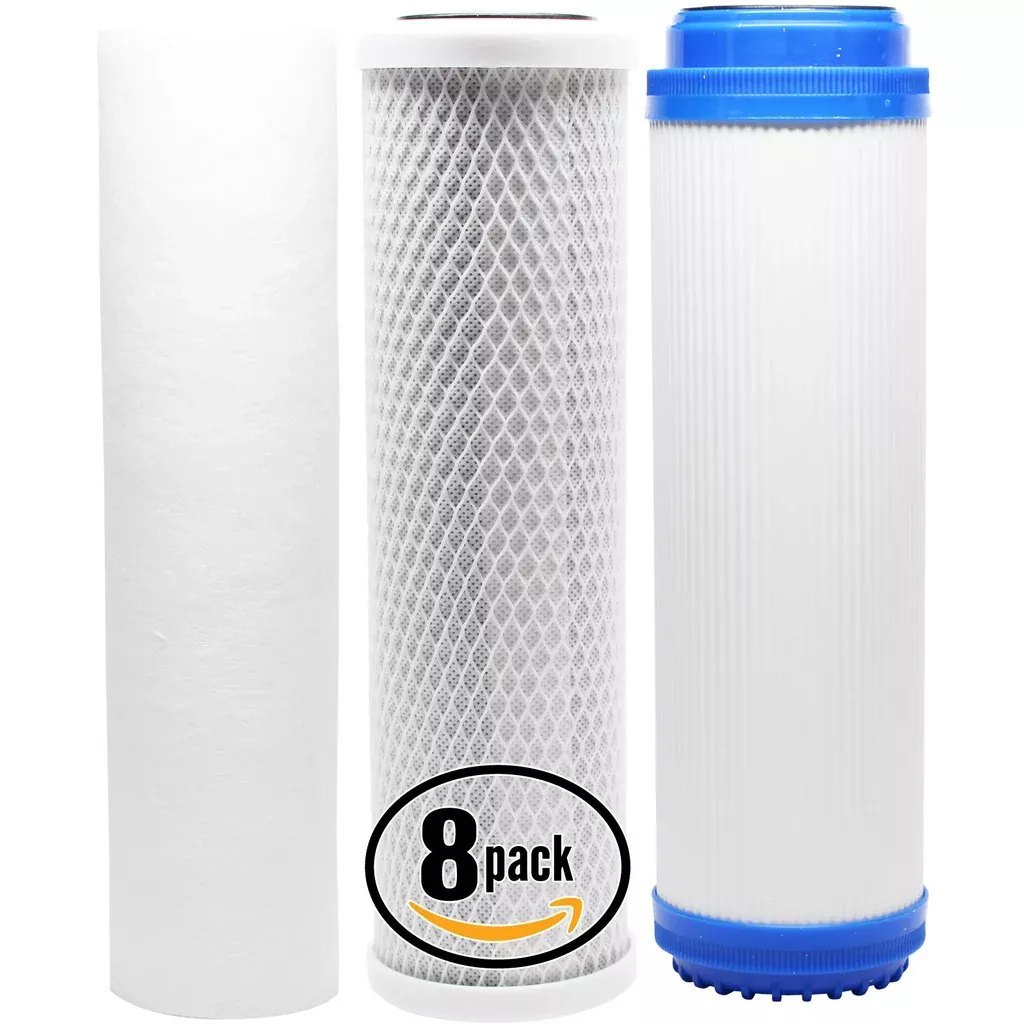 8-Pack Replacement Filter Kit for Pentek 150546 RO System - Includes Carbon Block Filter, PP Sediment Filter & GAC Filter